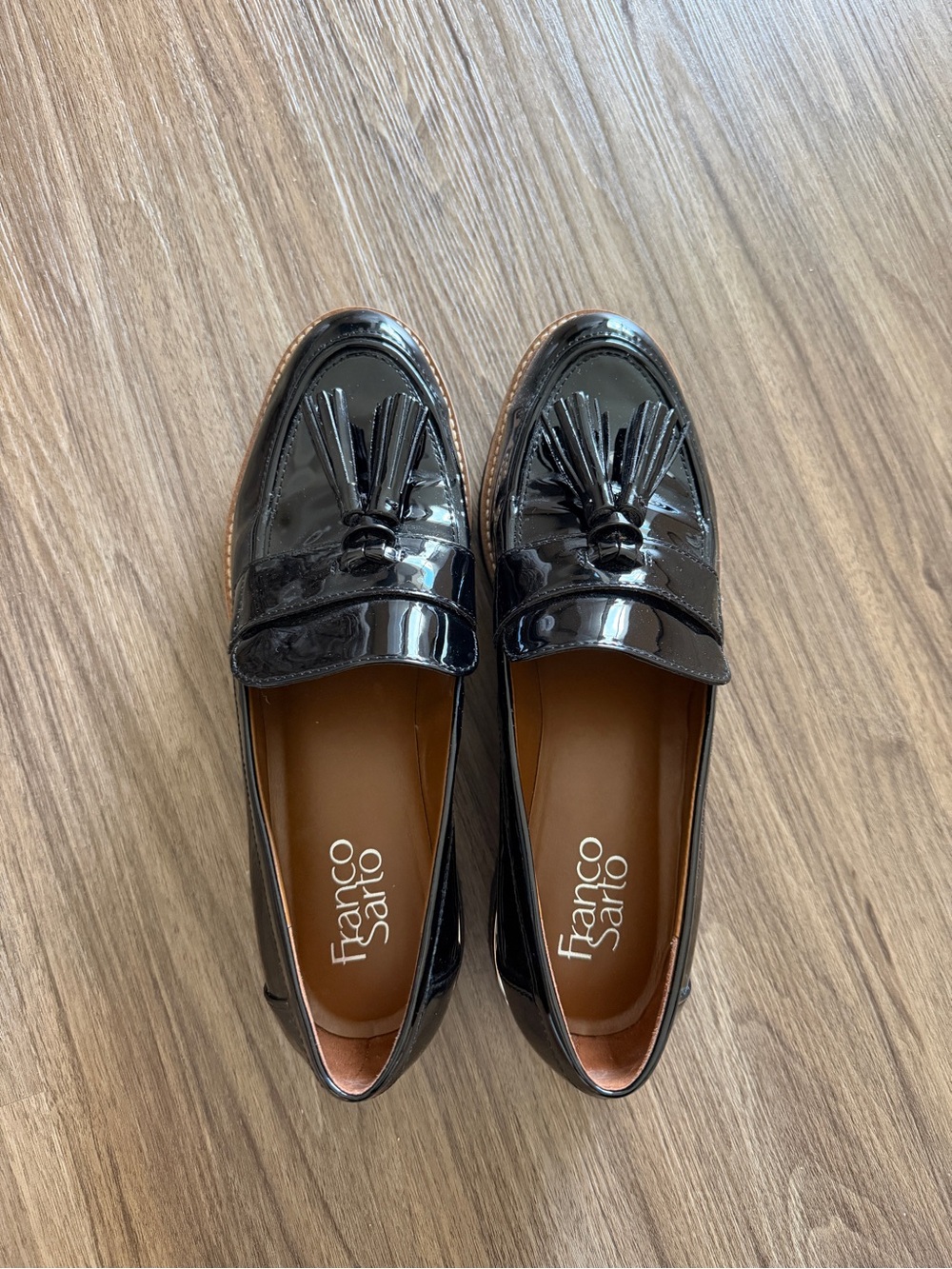 Franco Sarto Black Patent Tassel Loafers